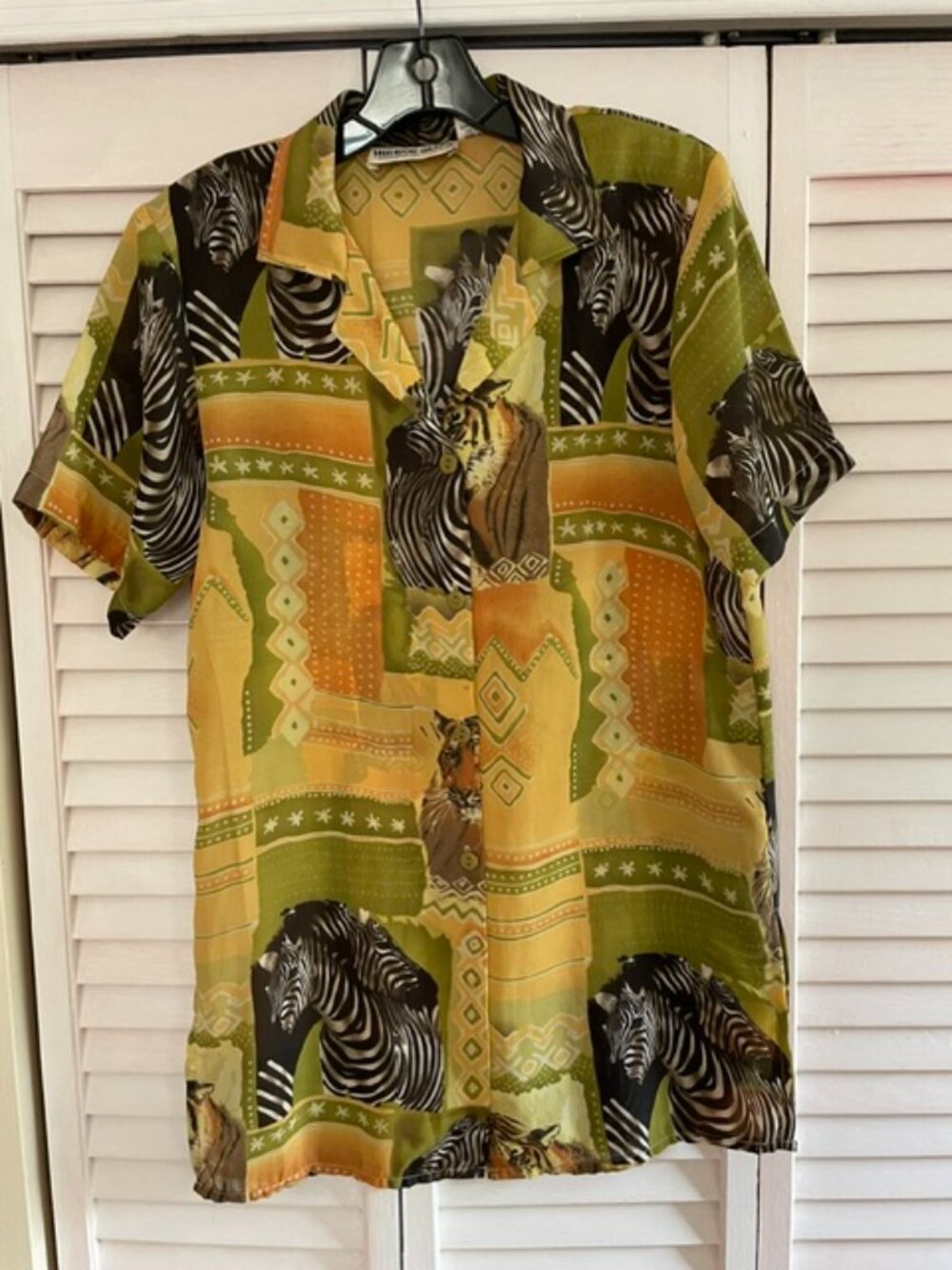 Vintage safari shirt, African animals, tigers, zebras, transparent, lightweight